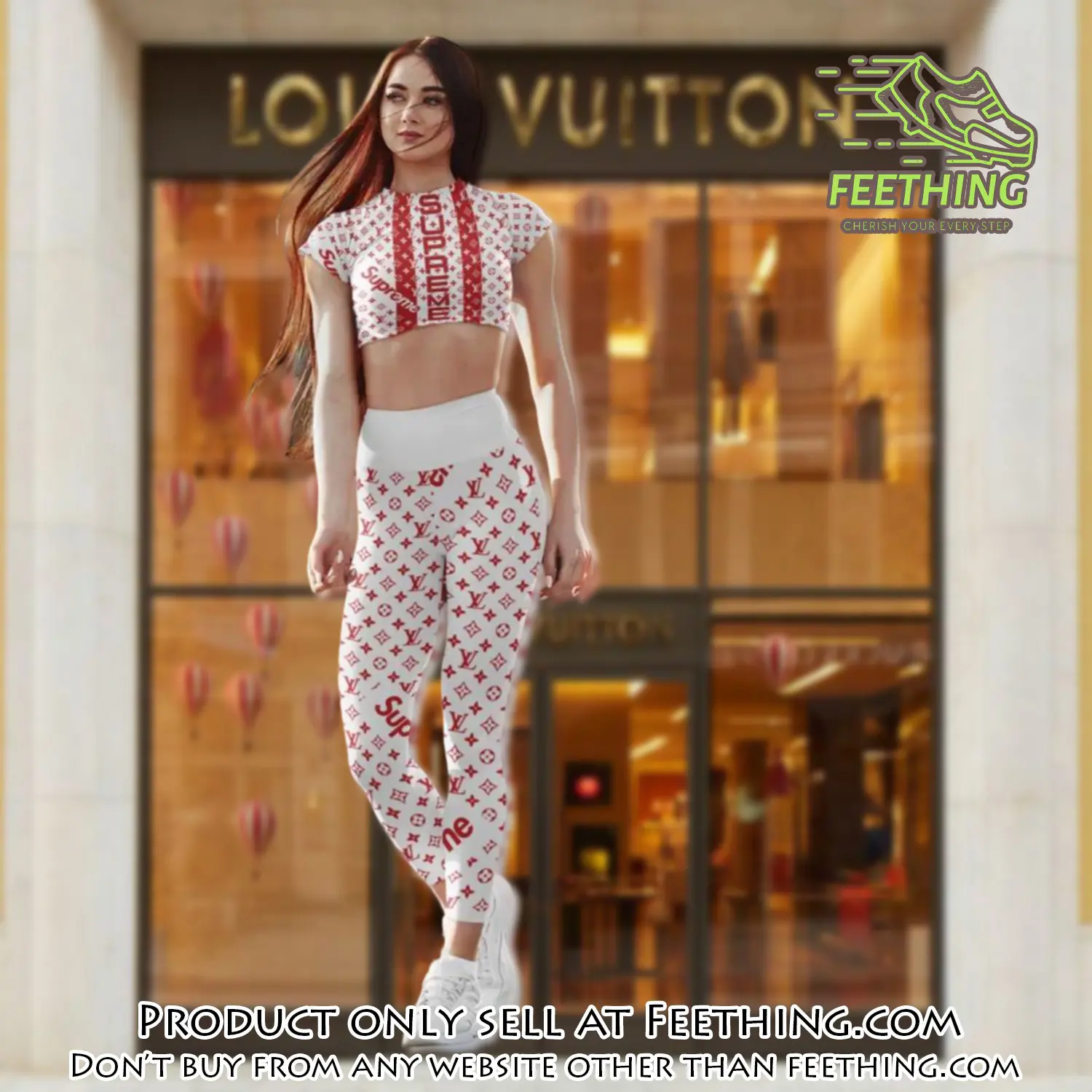 Red supreme louis vuitton luxury sportwear combo luxury brand crop top tshirt and legging for women ctl1037 ft5318202